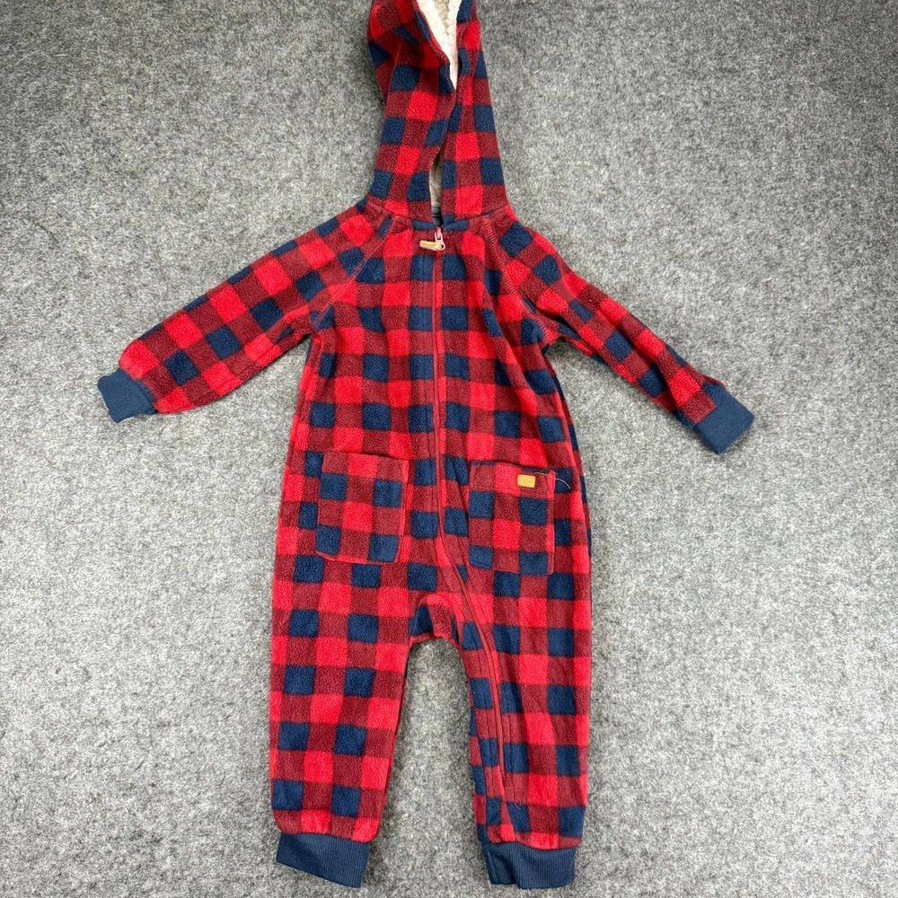 7 For All Mankind Kids‎ Buffalo Plaid Fleece Hooded One Piece Jumpsuit